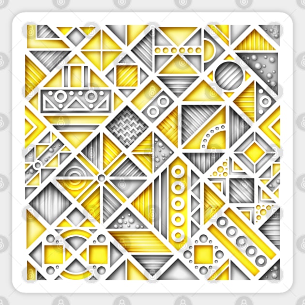 Yellow and Gray 3d Colorful Geometric Pattern, Crazy Print Sticker by lissantee